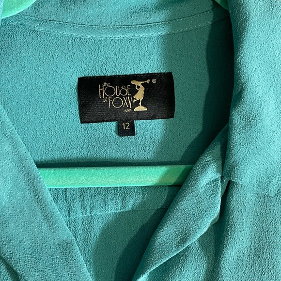 House of Foxy 1940s style blouse in bright duckegg UK size 12 - Picture 11 of 14